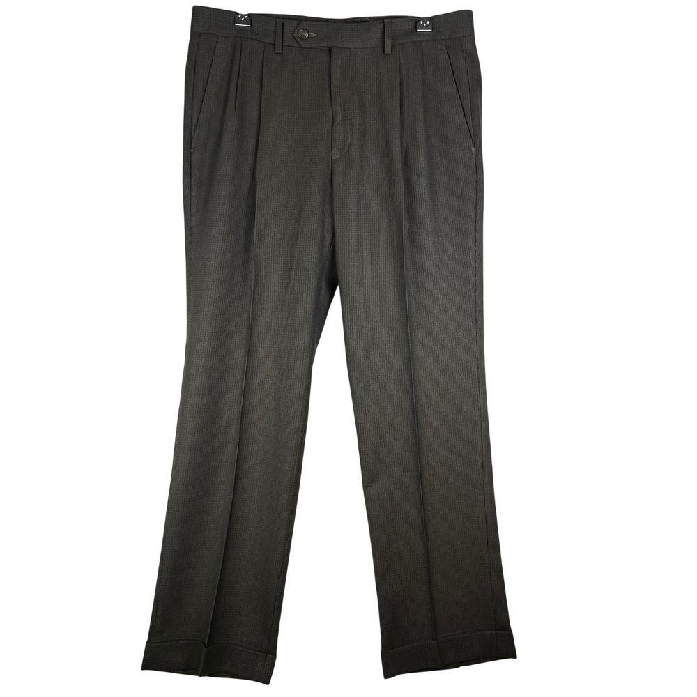 Ralph Lauren Dress Pants Mens 34x30 Pleated Cuffed Micro Houndstooth Brown